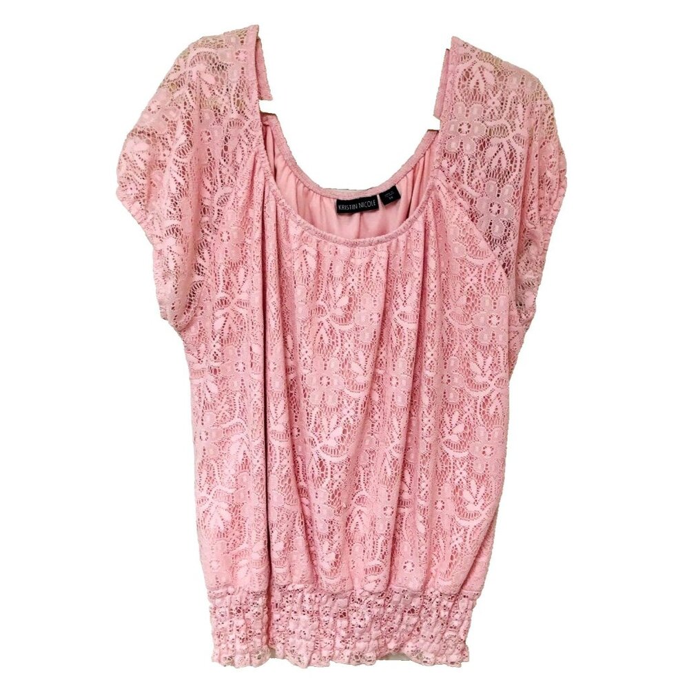 Kristin Nicole‎ Lace Top Blouse Women 3X 2X Pink Lined Ruffles